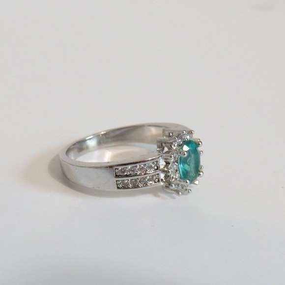Sterling‎ Silver 925 Blue Stone & Cubic Zirconia Halo Ring Size 9 - Picture 4 of 8